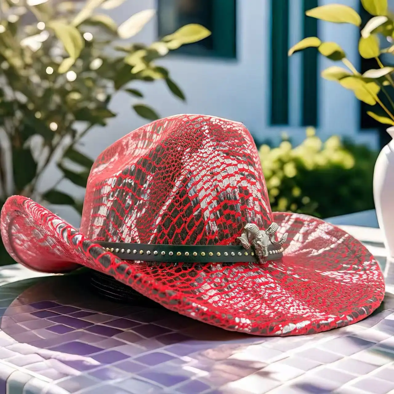 HongLuan Brokatowy Kapelusz Kostiumowy dla Dorosłych i Kapelusze Kowbojskie z Cyrkoniami dla Kobiet, Akcesoria do Cosplay Kowbojki i Kapelusz Kowbojski