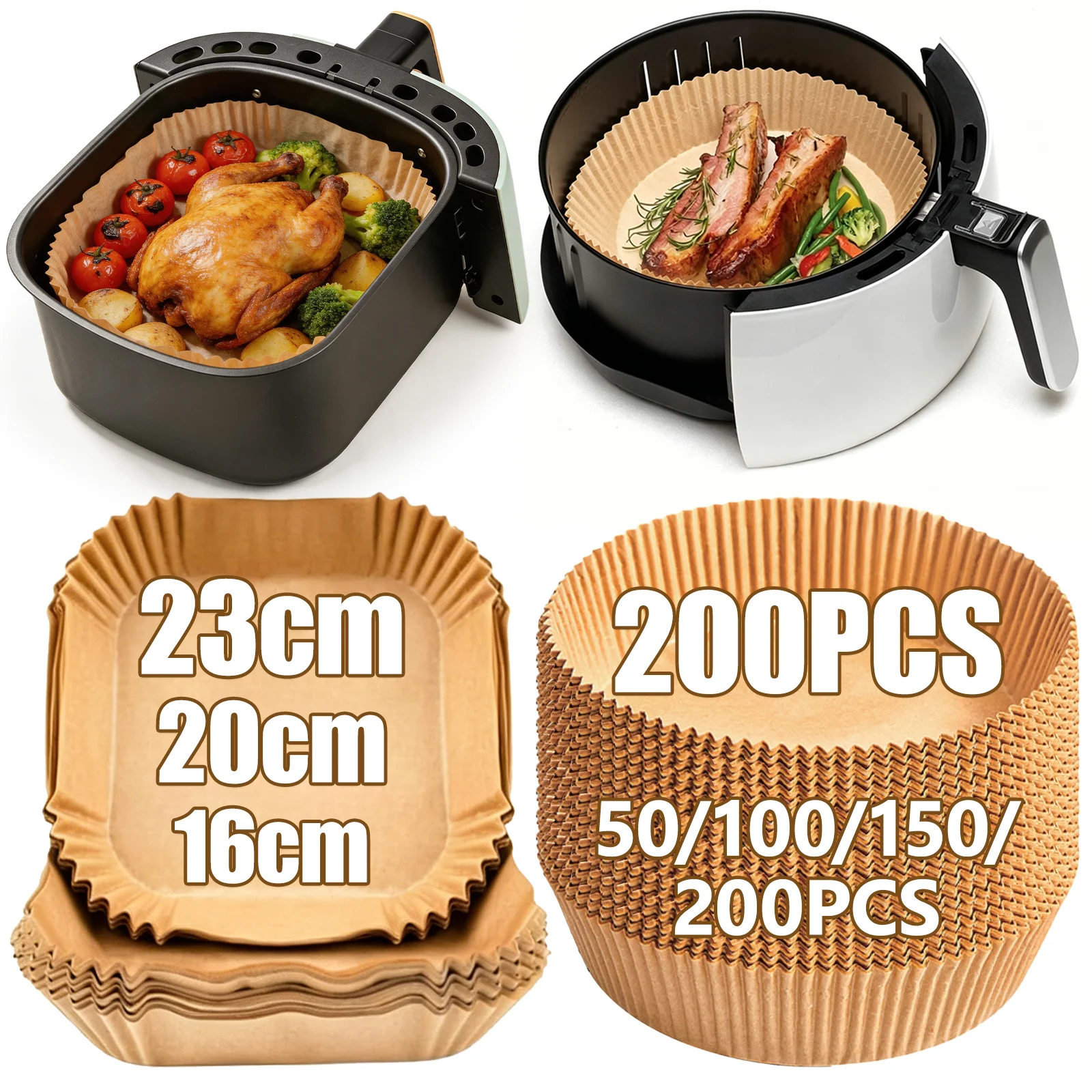 Kitchen Gadgets Air Fryer - 16/20/23cm Einweg-Heißluftfritteusen-Papier, Antihaft-Backpapier Quadratisch/Rund für Ofen,