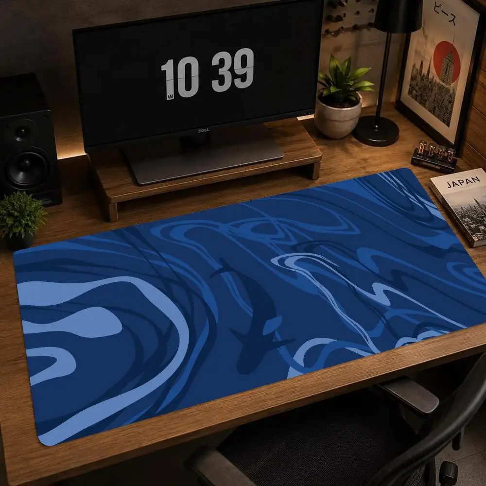 Blue Swirl Wave Gaming Mouse Pad Large Size Precision Tracking Non Slip Rubber Base For Esports Desk Decor