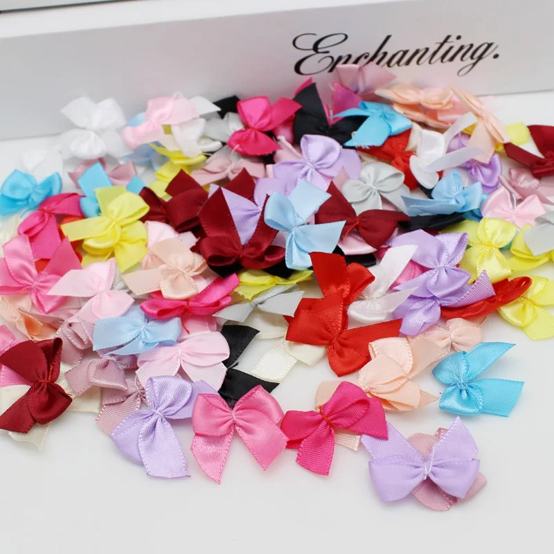 50-100 Stück/Packung 2*2,5 cm kleine Dacron Band Bogen Blume Handwerk Dekoration Handarbeit DIY Party Dekoration farbige Band Schleifen – Detail 5