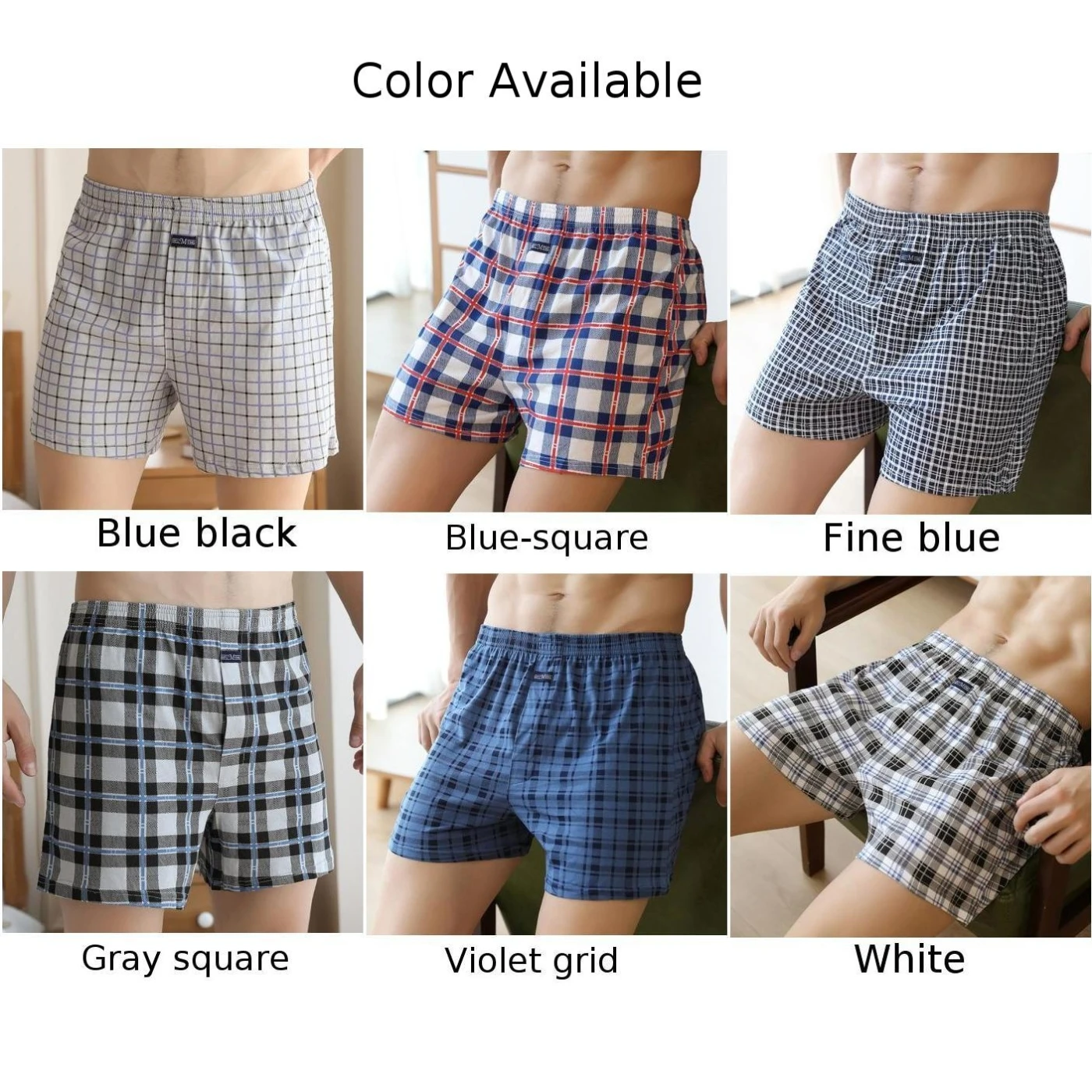 Sexy Men Plaid Printed Briefs Skin-friendly Loose Shorts Breathable Comfortable Underpants Casual Homewear Underwear