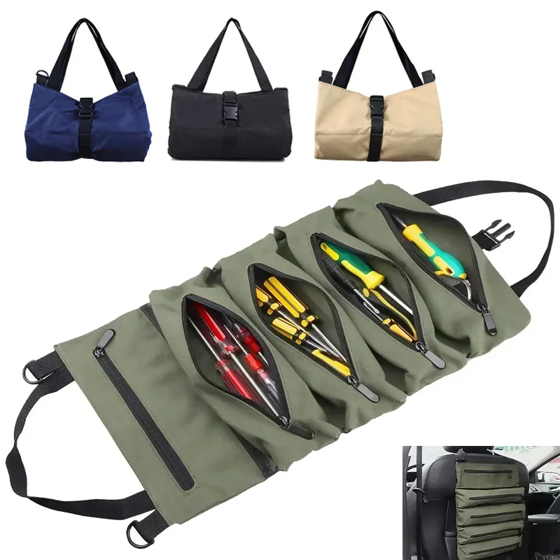 Multifunction Wrench Screwdrivers Tool Kit Roll Up Pouch Bag Storage Pocket Case Organizer Bucket Hanging Zipper Camping