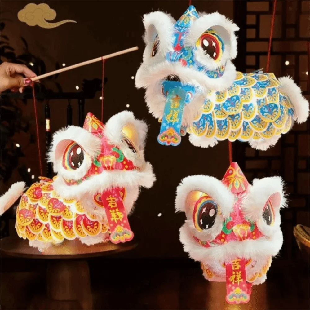 

DIY Material Package New Year Lion Dance Lantern with Blessings Waterproof Ancient New Year Lantern Hanging Ornament