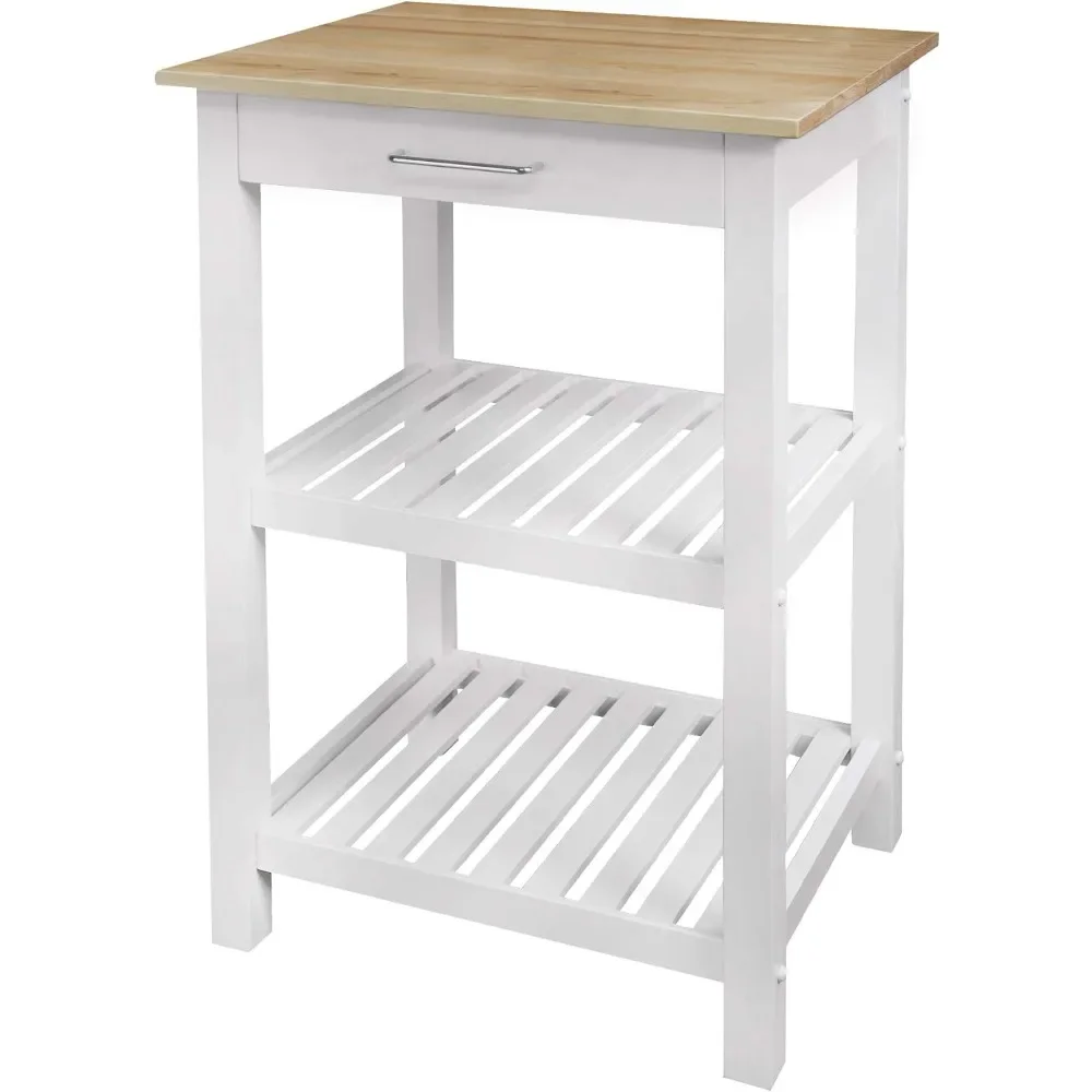 

Small with Solid Harvest Hardwood Top Kitchen Island, 22.75"W, Natural&White, Easy Assembly, Free Shipping, Kitchen Furniture