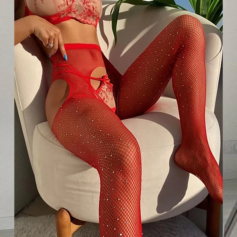 Crotchless جوارب طويلة قصيرة النساء الجوارب حجر الراين جوارب مع حزام الرباط مثير زي منحنى الجوارب الاباحية الملابس الداخلية ارتداءها #2