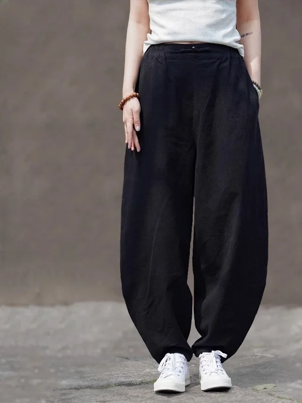 

Loose Cotton Linen Wide Leg Pants Yoga Casual Trousers ex Vintage Long Trousers Breathable Comfortable Pure Color Harem P...