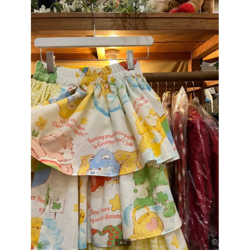 Sweet girlish print stitching cake skirt female 2024 autumn and winter new foreign fashion temperament casual lovely skirt.