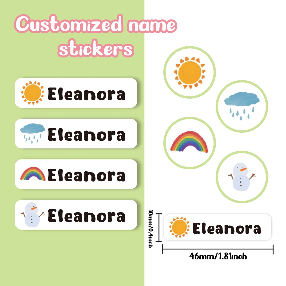 Custom weather Name Sticker,Transparent Waterproof Stickers for Kids,diy Name Labels for School Bag Bottles Box  Mug Uniform view 4