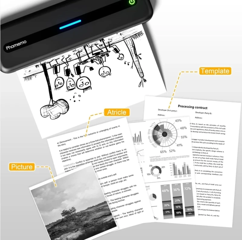 Phomemo M832 Printer saku termal tanpa tinta bisnis memenuhi beberapa pencetakan 300DPI cetak jelas Printer Portabel seluler Mini