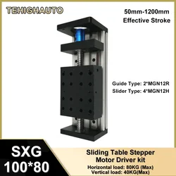 80mm Width Double Rail Sliding Table XYZ Axis CNC Ball Screw Linear Guide Table SFU 1204/1605/1610 80KG Load 4 Sliders
