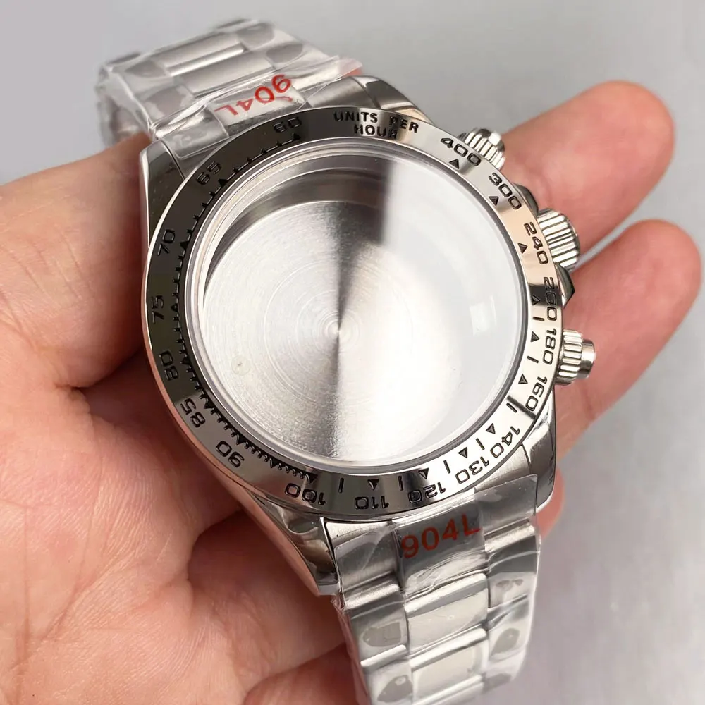 39mm Steel Case Fit 29mm Dial For VK63 Quartz Chronograph Multifunction Men Watch Sapphire Replacement Accessories Watch Parts