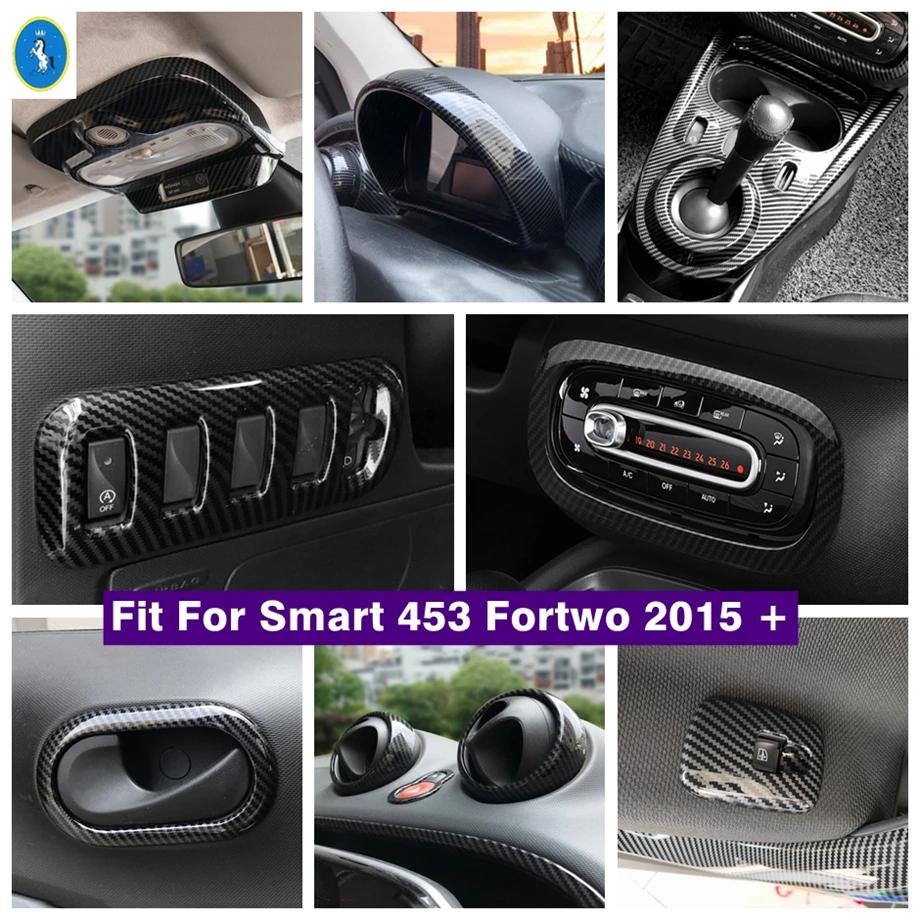 

Carbon Fiber Look Dashboard Air AC / Gear Box Panel / Door Bowl Decor Cover Trim Accessories For Smart 453 Fortwo 2015 - 2021