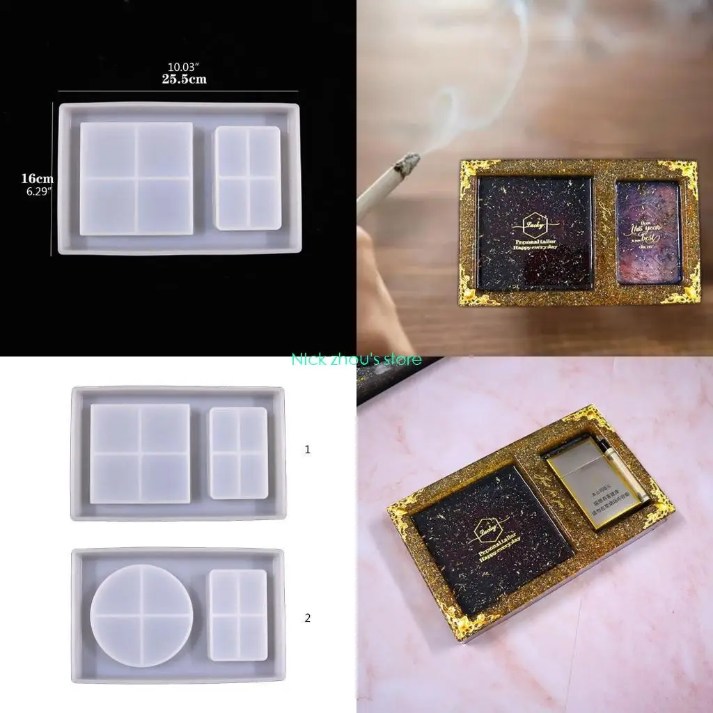 

E15E 2 in 1 Tray Epoxy Resin old Cigarette for Case Jewelry Storage Box Silicone