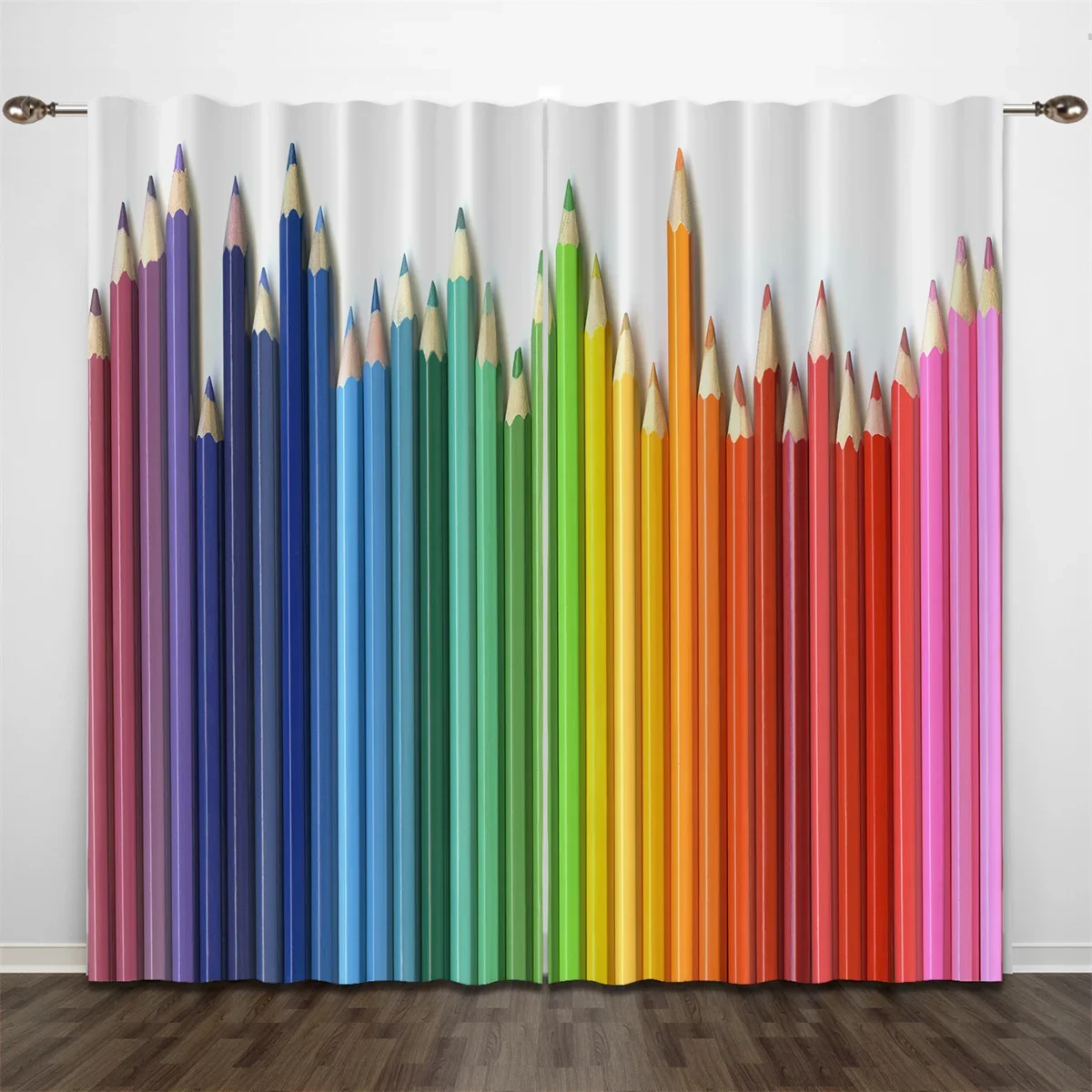 3D Print Moden Rainbow Pencil Kids Child Light Filtering Drapes Theme Decorative 2 Panels Thin Curtains For Bedroom Living Room