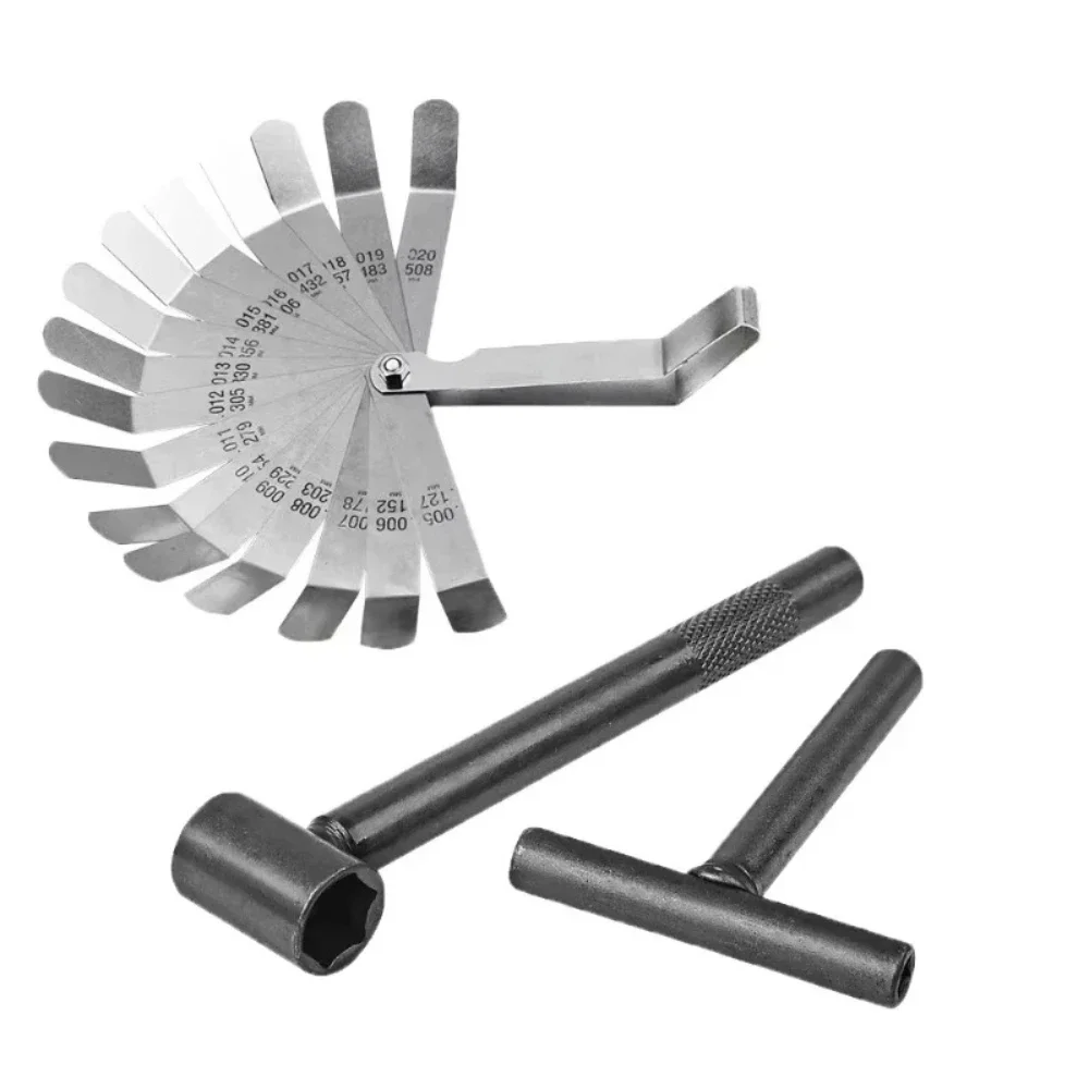1Set Motorcycle Engine Valve Screw Adjusting Spanner Tool with Feeler Gauge for Repair 0.005-0.020