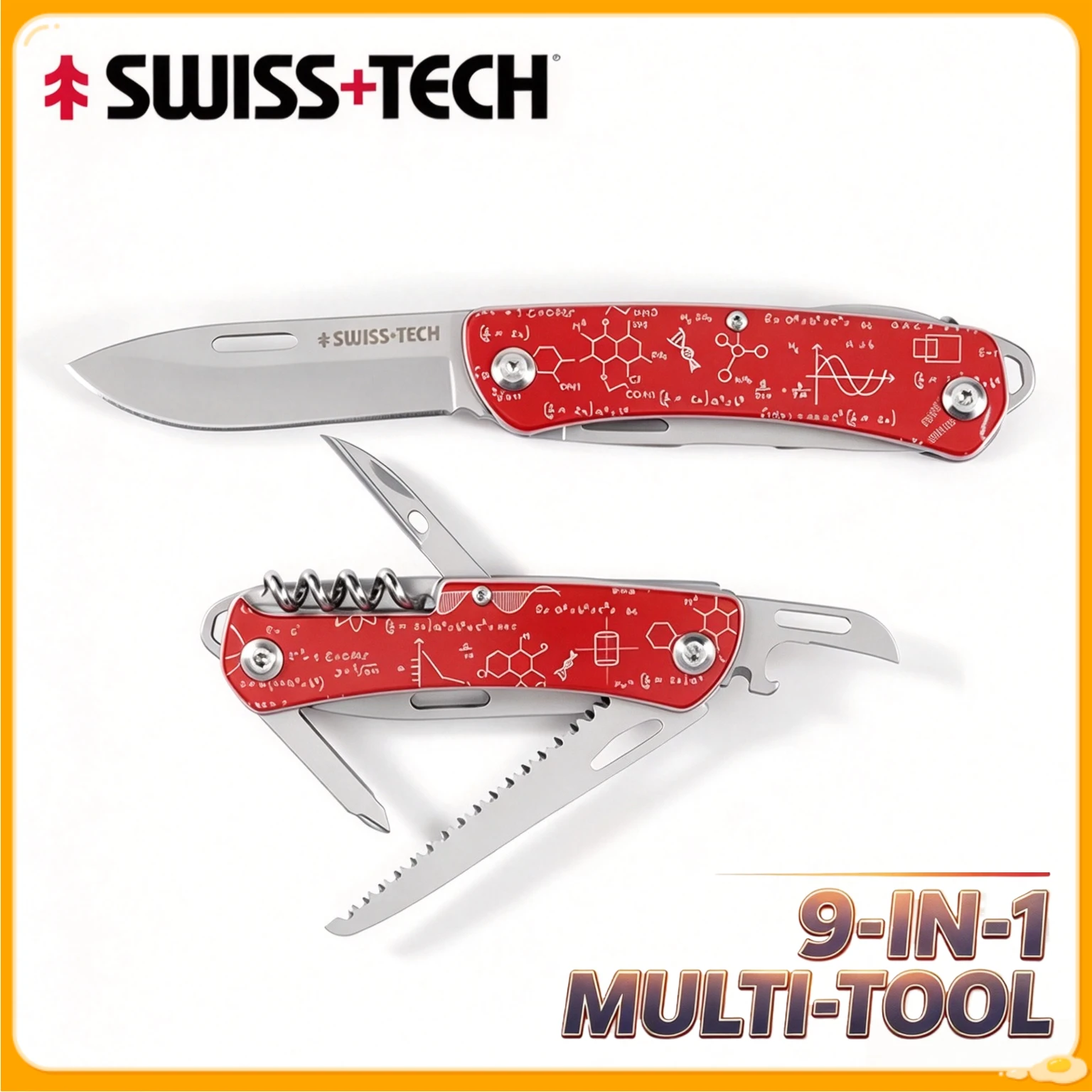 SWISS TECH Mini Folding Multi Tool Knife 9 In 1 EDC Outdoor Hand Tools Portable Pocket Knife Wood Saw Bottle Wine Opener