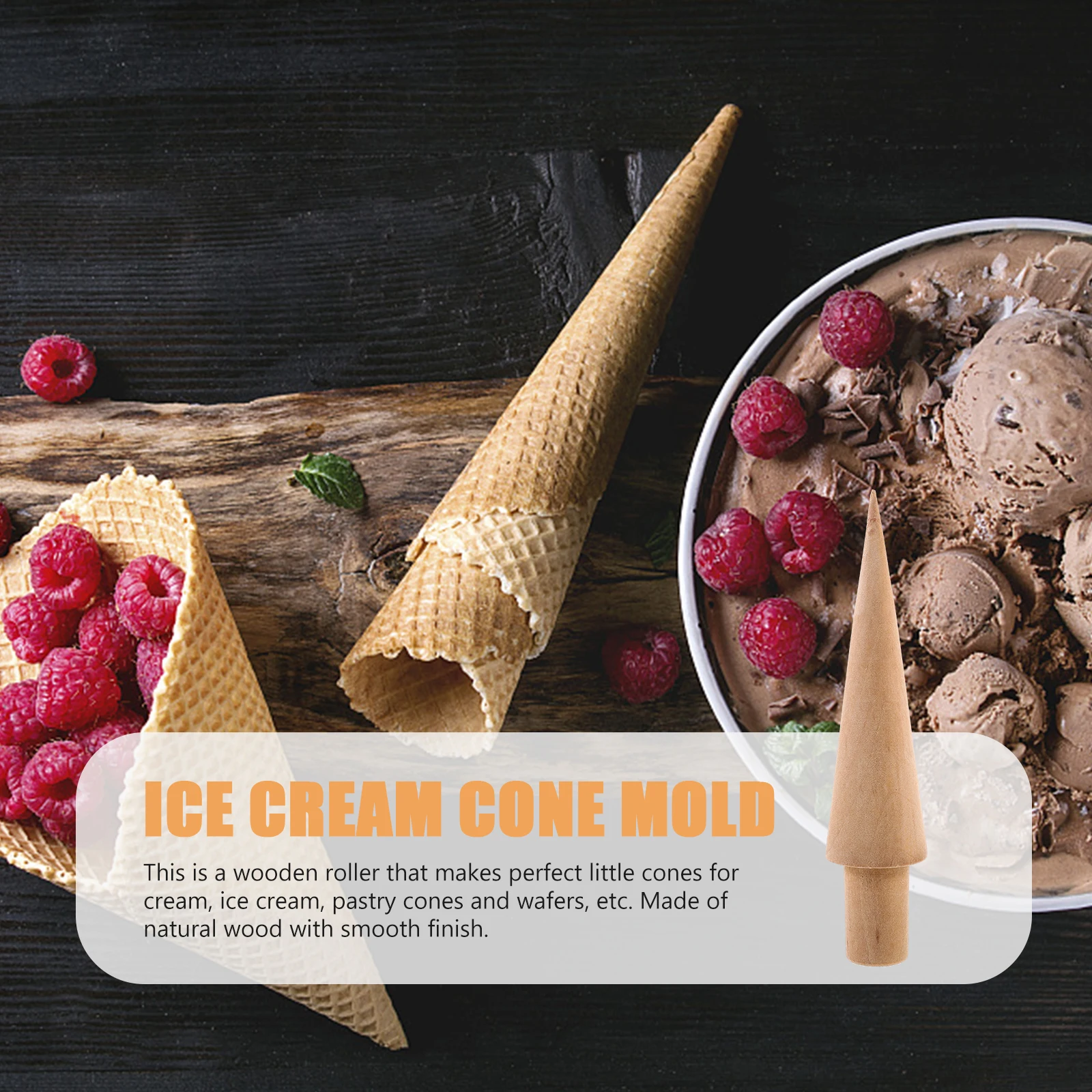

Natural Wood Ice Cream Cone Mold Reusable Tool for Dipped Chocolate Crispy Tuile Cookies Pizzelle Cones Friendly