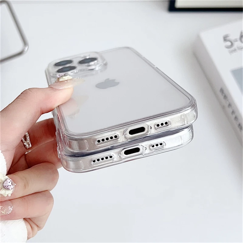 Transparent Shockproof Acrylic Case For iPhone 16 15 14 13 12 11 Pro XS Max X XR 7 8 16 Plus SE Silicone Bumper Clear Hard Cover