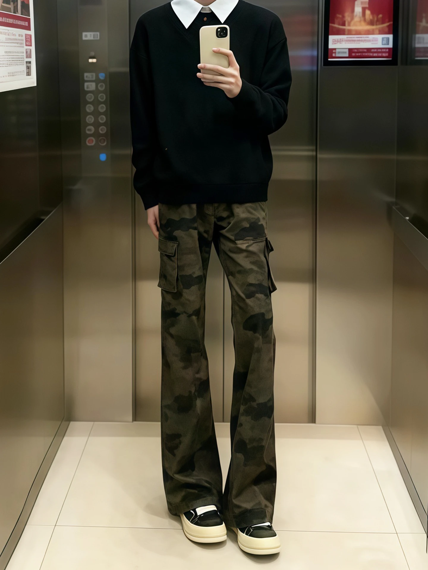 

Men's Thiened Fce Lined Bell Bot Denim Jeans Camouflage Straight Leg High Street Sle Winter Wear Casual Trousers