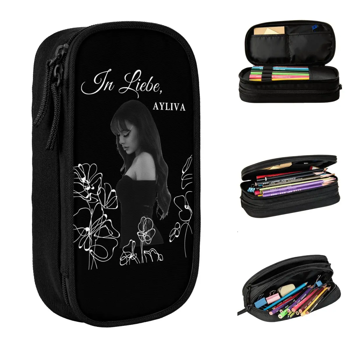 Ayliva In Liebe Flower Pencil Cases Pencilcases Pen Box for Girl Boy Big Capacity Bags Students School Cosmetic Stationery