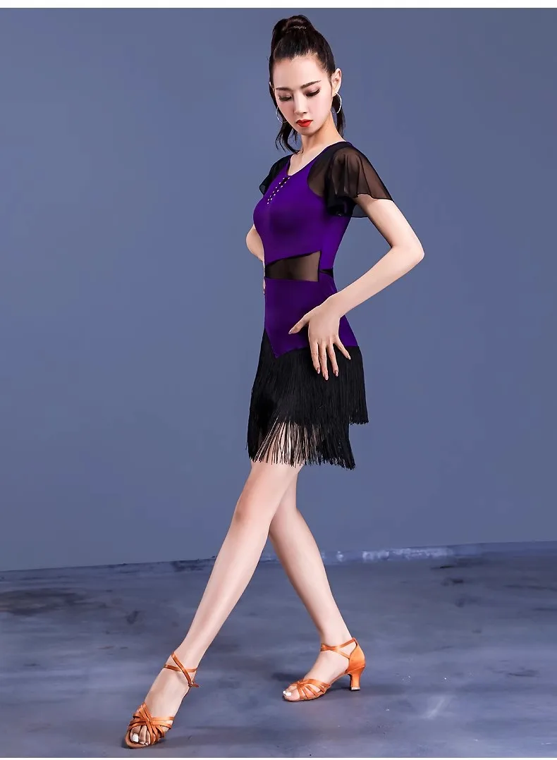 فساتين تدريب الرقص اللاتيني المثيرة الجديدة للنساء البالغات، والتي فساتين الأداء الاحترافي مع شرابات، مناسبة للشا