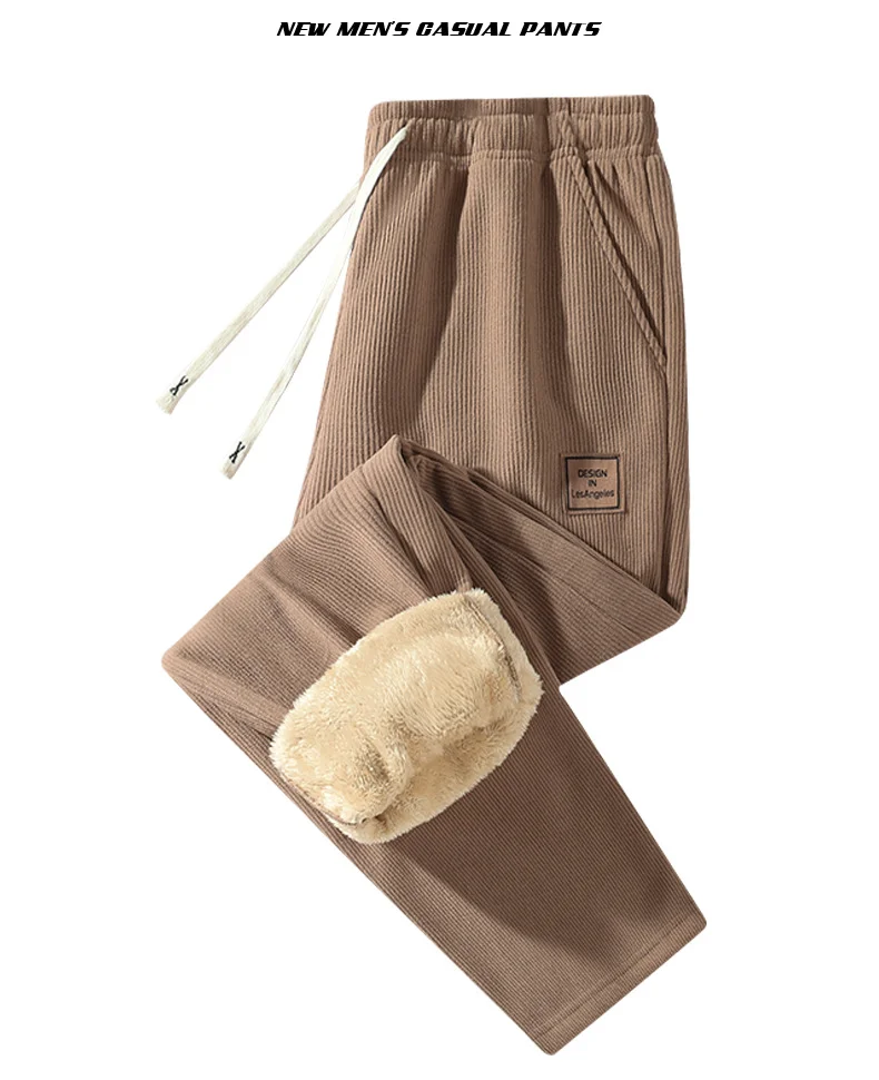 Herren Cordhose mit Fleecefutter, Weites Bein, Winter-Warm, Dick, mit Kordelzug, Gerade Hose, Lässige Weite Baggy-Sweatpants, Streetwear – Detail 9