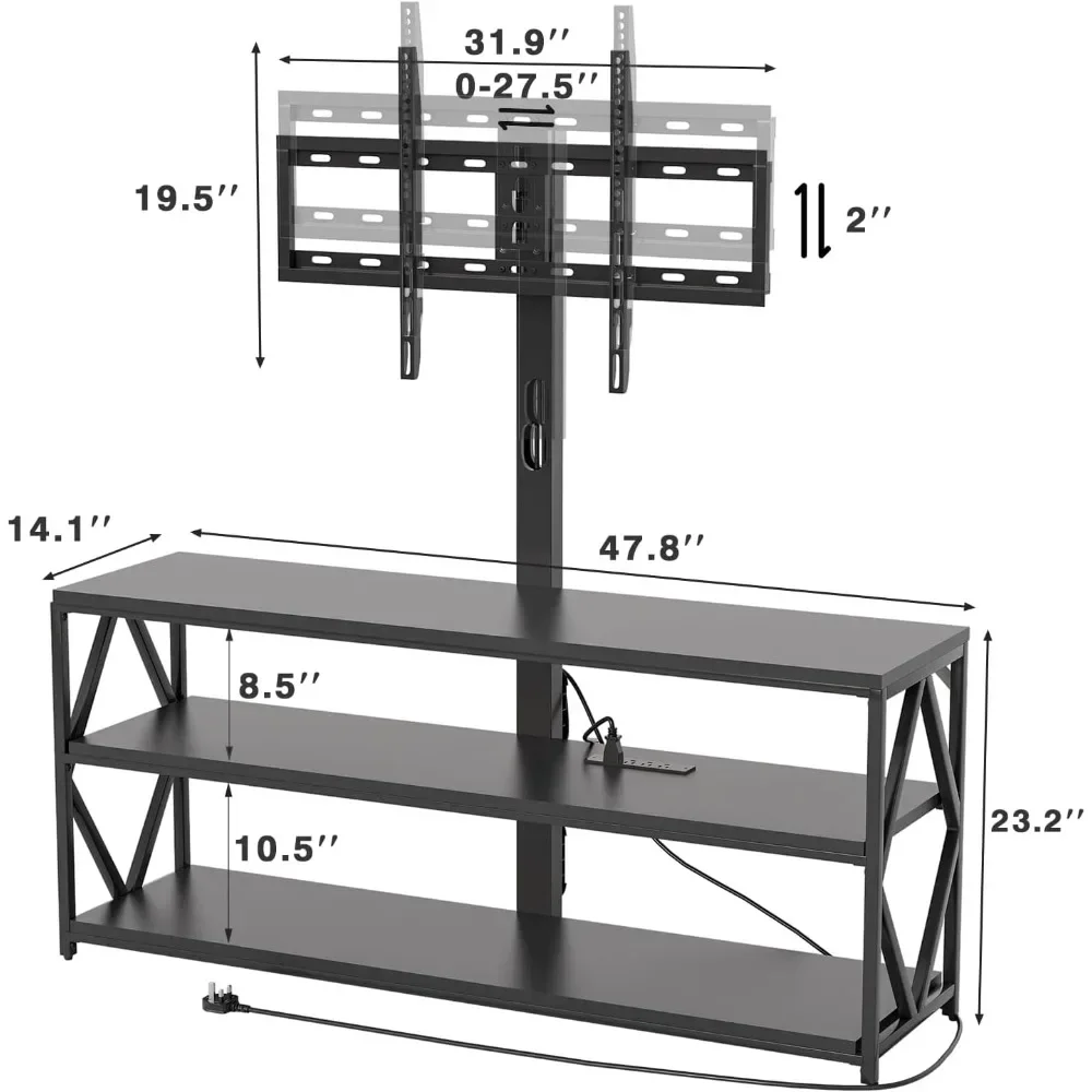 Swivel TV Stand with Mount for Television Up To 75”, Power Outlet and Storage Shelves, Stable and RELIABLE, TV Stand