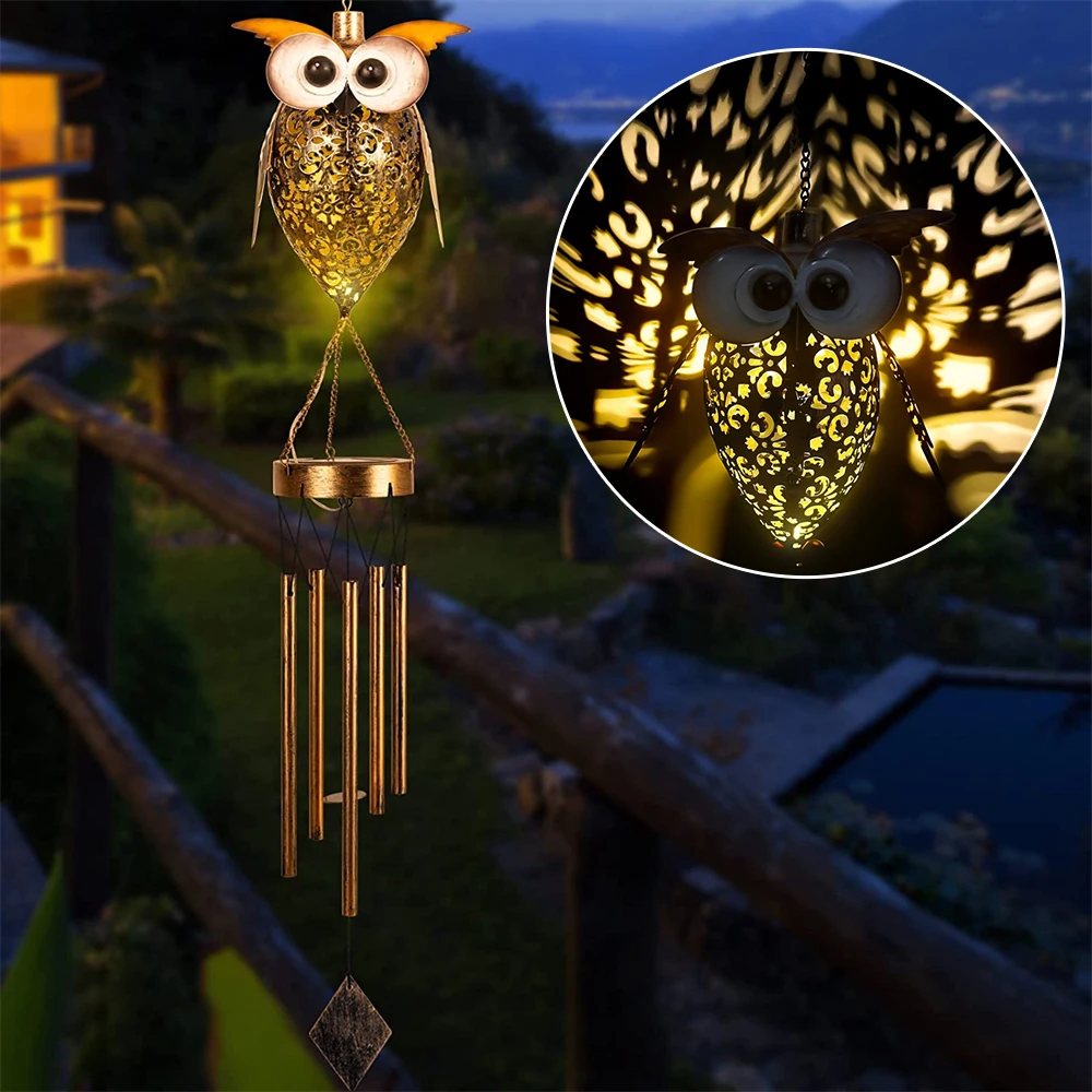 

Solar Wind Chimes Lights Iron Owl LED Wind Chime Lamp Hanging Decoration Lamp for Wedding Christmas Home Party Room Patio Decor