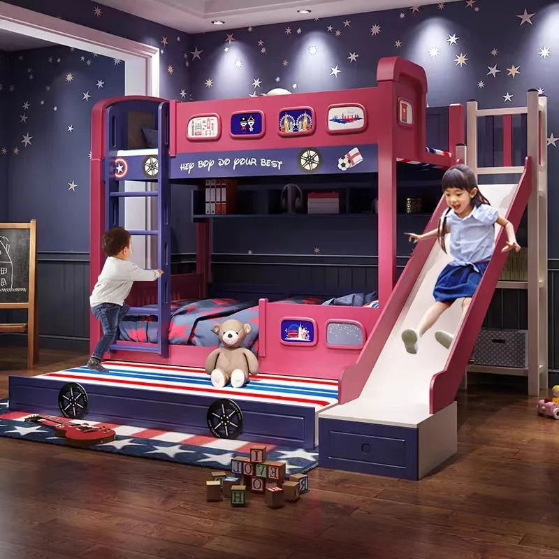 

Children's bunk bed car shape bunk bed high and low be d boy mother and child solid wood space saving furniture combination be d