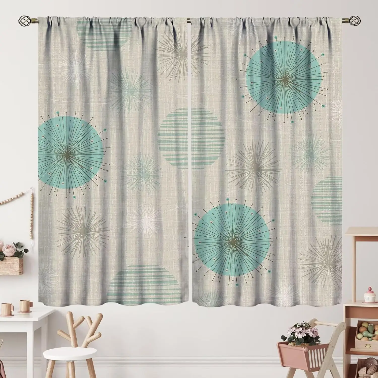 Mid-Century Curtains Vintage Geometry Modern Mid Century 50s and 60s Print Curtain with Rod Pocket for Bedroom Living Room Home