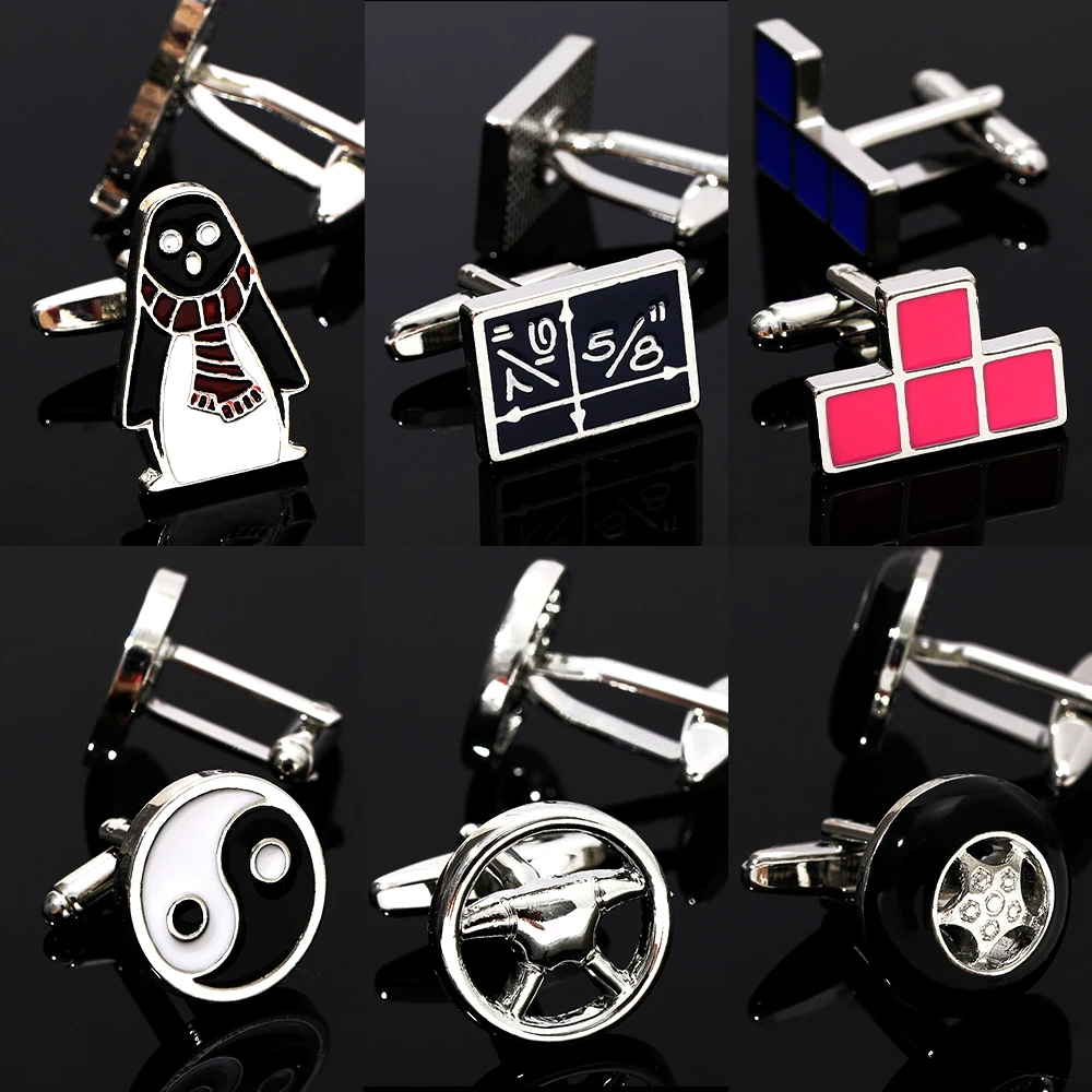 Personality Mens Cufflinks Yinyang Steering Wheel Tire Penguin Math Cuff Links Sleeve Button Formal Tuxedo Shirts Business Gift