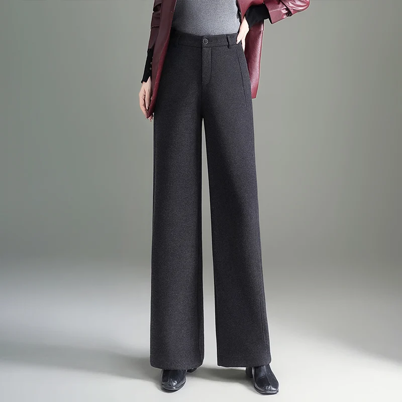 

Женские широкие брюки с высокой талией, шерстяные брюки на осень-зиму, свободные драпированные прямые повседневные брюки, брюки длиной до пола