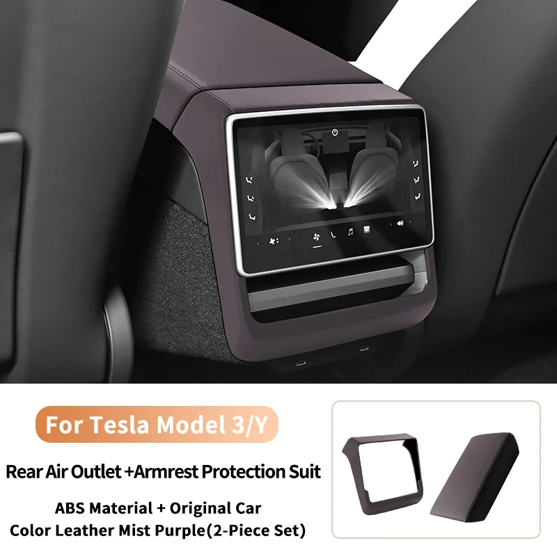 For Tesla Model 3 Highland / Model Y Juniper Rear Air Vent Cover, Leather Center Console Armrest Box Anti-Scratch Car Accessory