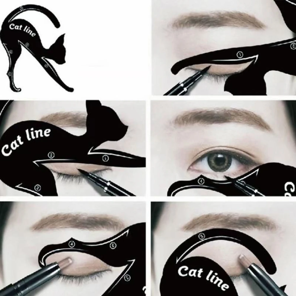 3pcs Cat-Shaped Eyeliner Stencil Kit Smoky Eyeshadow Applicator and Quick Makeup Stencil Tool for Perfect Eye Liner DIY Makeup