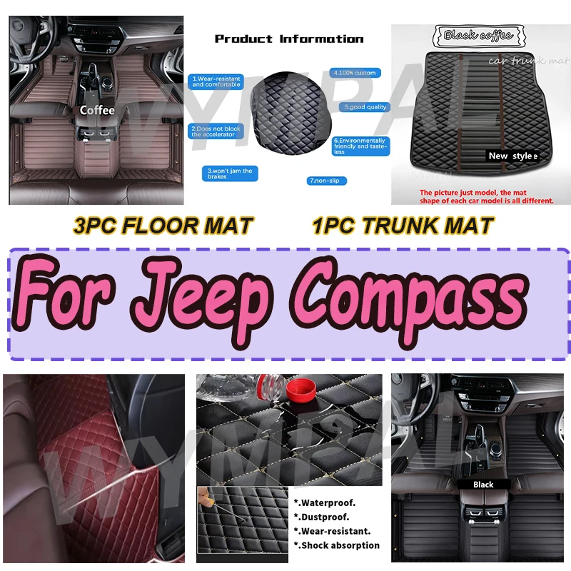 

LUXURY Custom Automotive Car Floor Mats For Jeep Compass 2018 2019 2020 2021 2022 Auto Luxury Leather