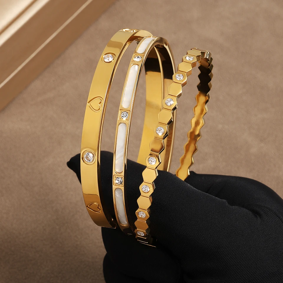

Classical Stainless Steel Stacked Bracelet Bangle Set For Women Trendy Honeycomb Bracelet Friends Lovers Jewelry Gift