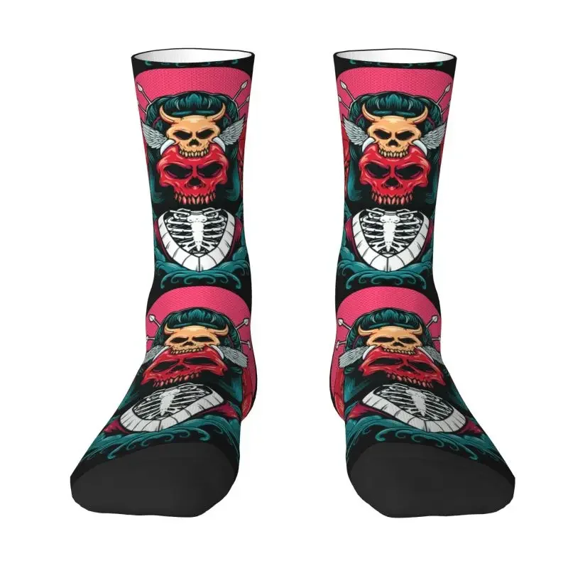 Fun Men's Girls Skull Tattoo Art Dress Socks Unisex Warm Breathbale 3D Print Gothic Day Of The Dead Crew Socks