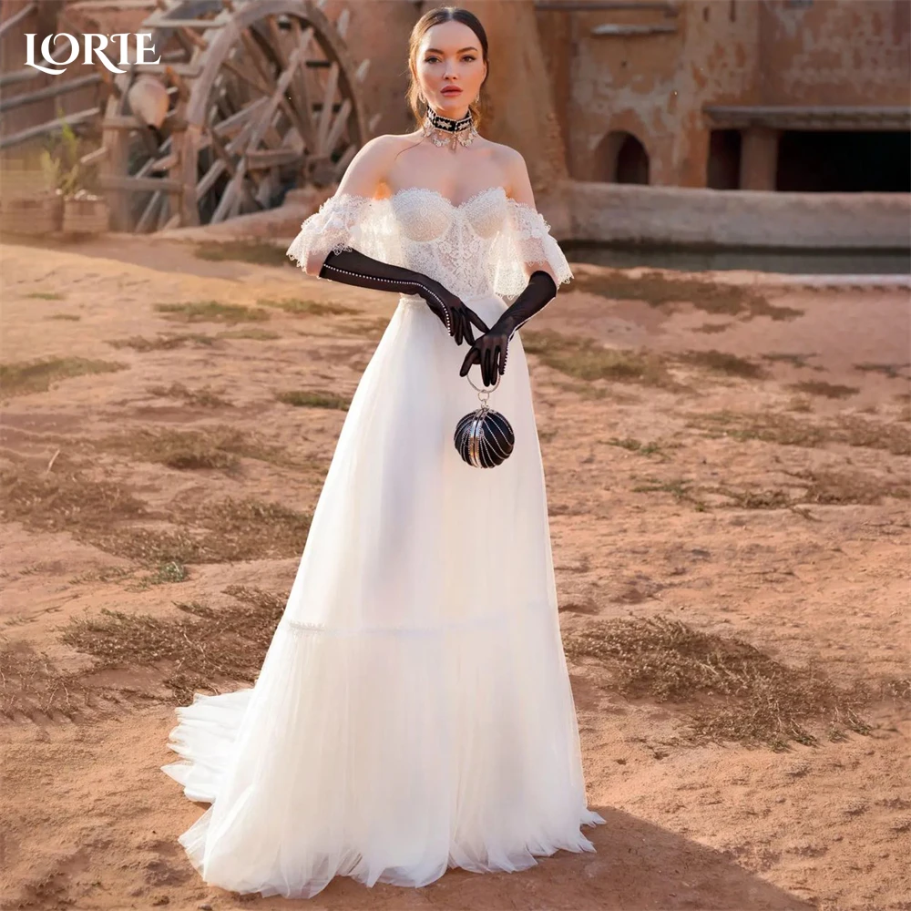 

LORIE Bohemia Lace Wedding Dresses Off Shoulder Appliques A-Line Backless Bridal Gowns Women Princess Bride Dress No Gloves