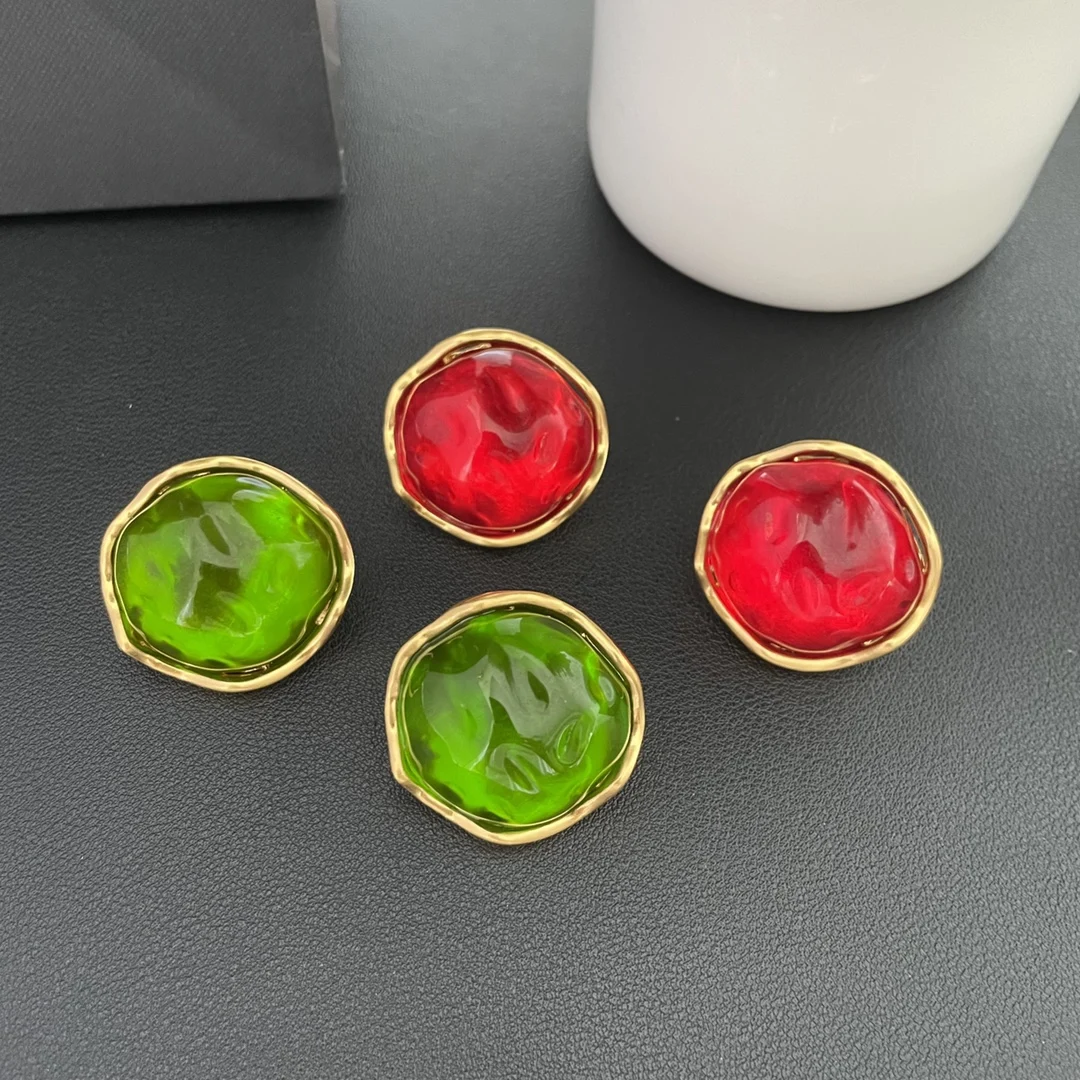 Vintage Famous Designer Brand Irregular Circular Green Red Earclip Earrings Woman Top Quality Luxury Jewelry