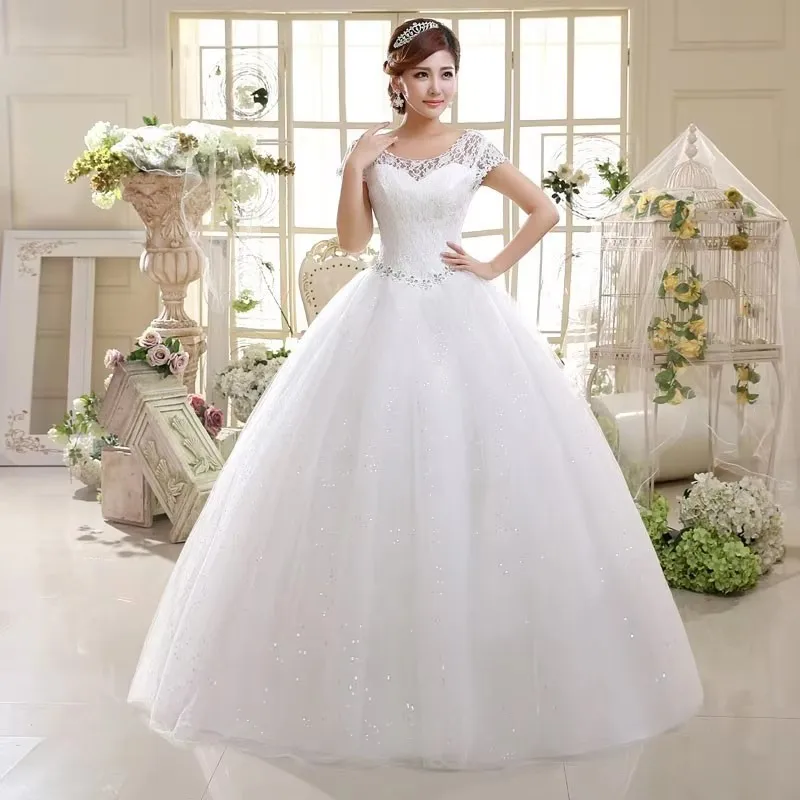 Customized Cheap Cap Sleeve Korean Style Short Lace Fashion Simple Bridal Gowns Crystal Wedding Dresses 2026 Vestido Casamento