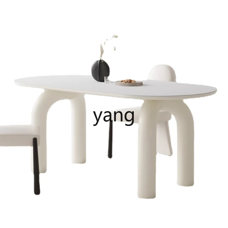 

CX Cream Style Stone Plate Dining Table Designer Model Small Apartment Rectangular Household Light Luxury Dining Table