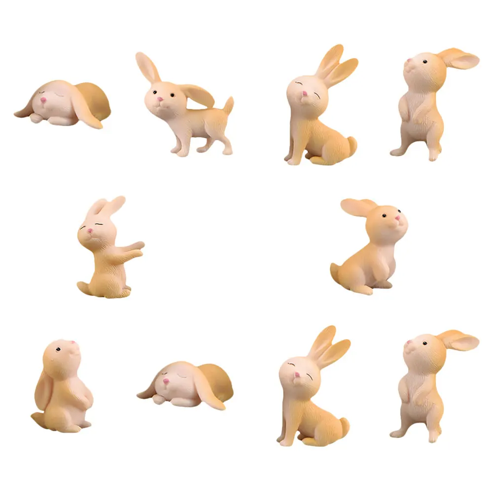 

10Pcs Miniature Garden Adornments Resin Rabbit Shape Ornaments Micro Landscaping Decors Fairy Tale World Home Mini Decoration