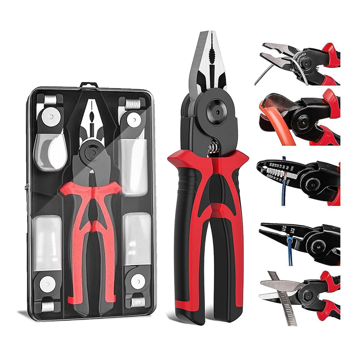 AA26P 5-In-1 Replaceable Pliers Tool, Multifunctional Tool - with Wire Strippers, Crimping Pliers, Shears, Birthday Gift