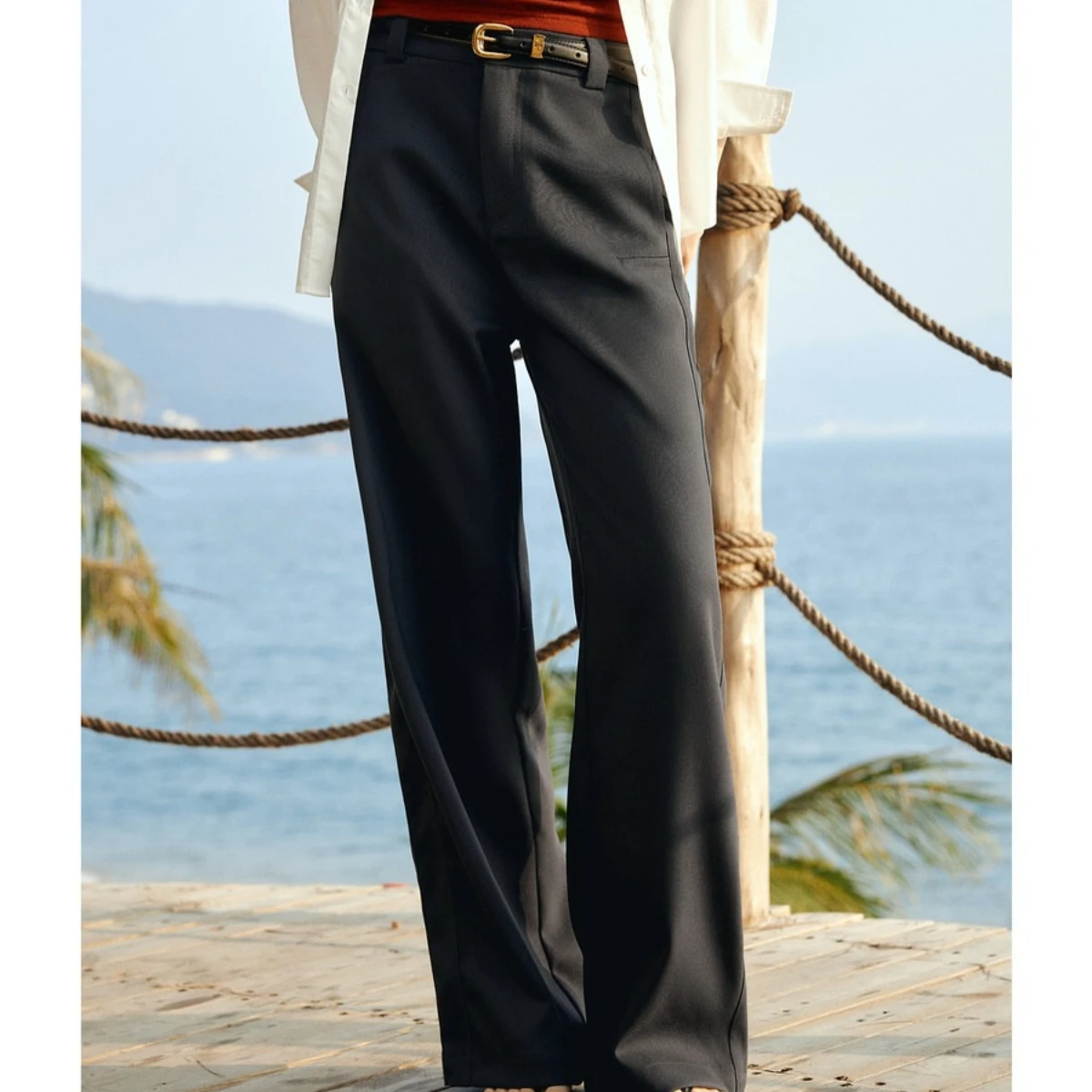 OLrain Women's Wide Leg Trousers Commute Loose Fit Straight Pants Spring 2026 Office Lady Solid Long Female Pants O58CK002696