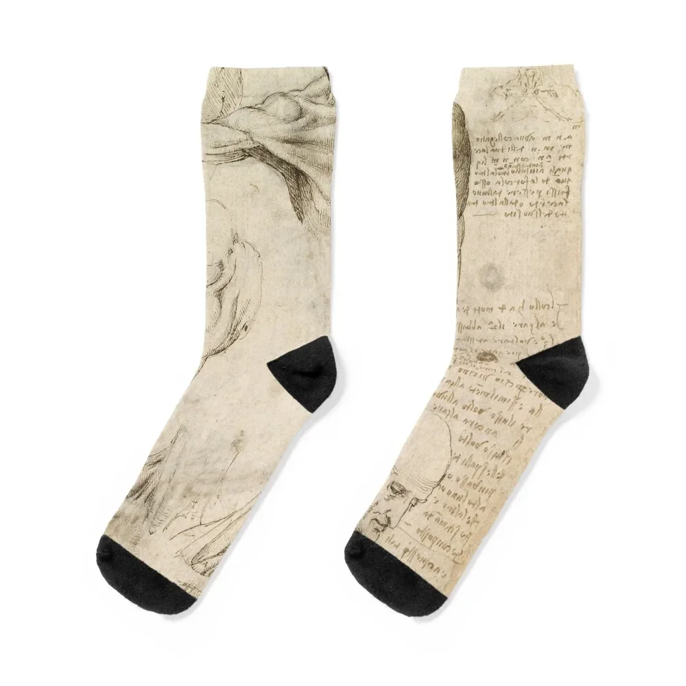 

Leonardo da Vinci Anatomical studies drawings human body medieval sepia sketch HD Socks funny gift hockey Women Socks Men's