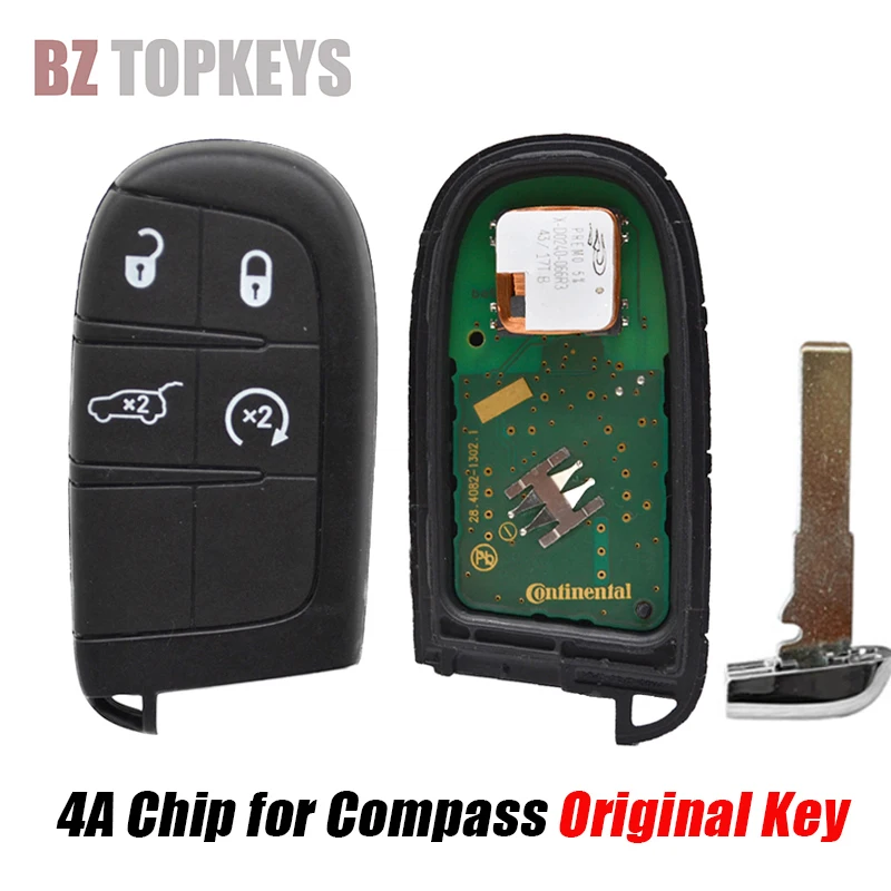 Smart car keyless entry fob 4buttons 433Mhz 4A Chip for Jeep Compass M3N-40821302 SIP22 key blade remote key control