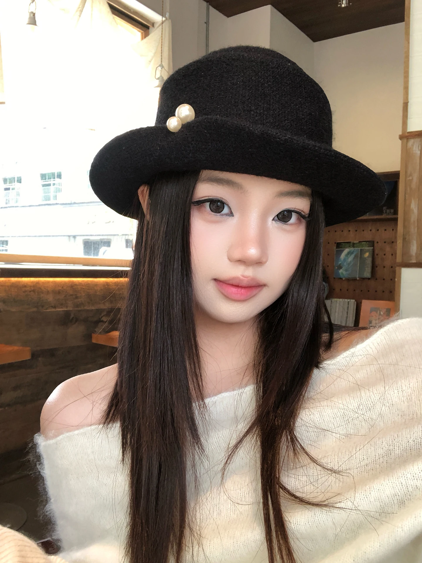Elegant Pearl Knit Fisherman Hat Women's Autumn Fashion Small Face Visual Effect High-End Feeling Retro Style Adjustable Wide...