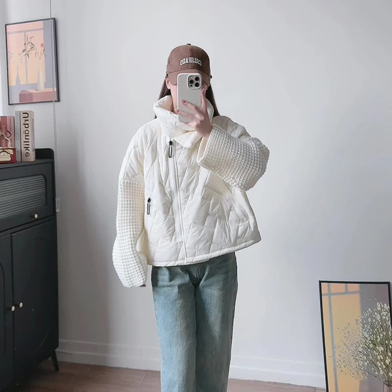 

Korean-style Casual All-matched Coat Autumn Winter Turn Down Collar Splice Jackets Women Chic Designed Loose-fit Coat