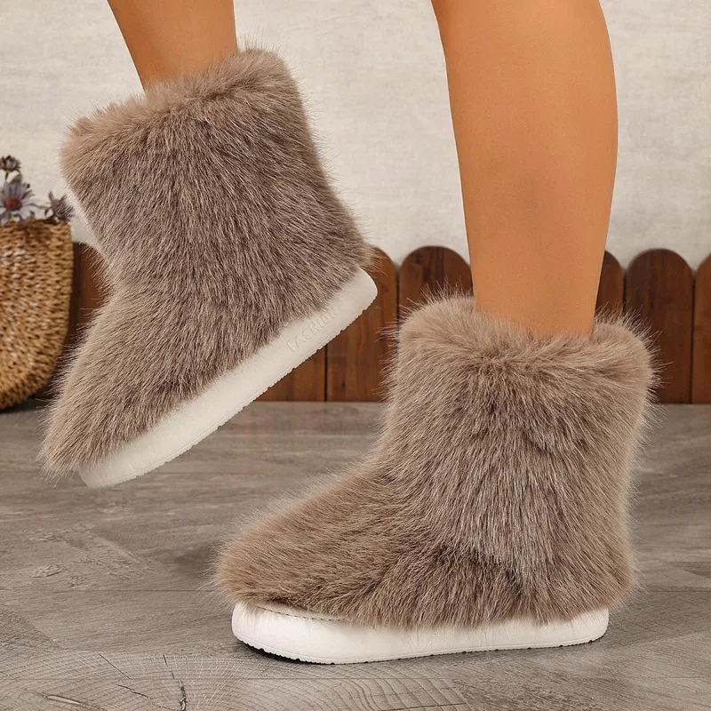 Winter New Simple Style Fluffy Plush Warm Women's Snow Boots 2026 Solid Color Round Toe Comfort Outdoor Non Slip Women Boots