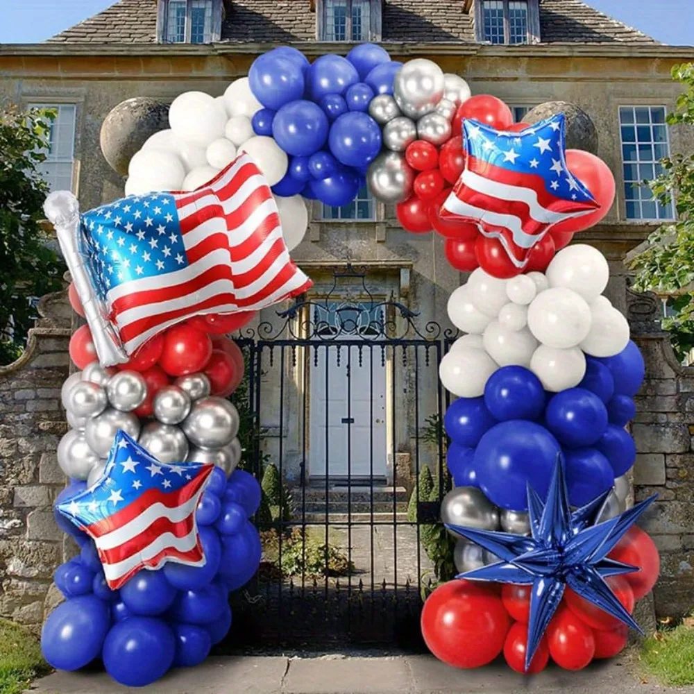 Juego de globos del Día de la independencia, globo de película de aluminio, bandera americana, decoración de fiesta temática, 4 de julio, 137, piezas